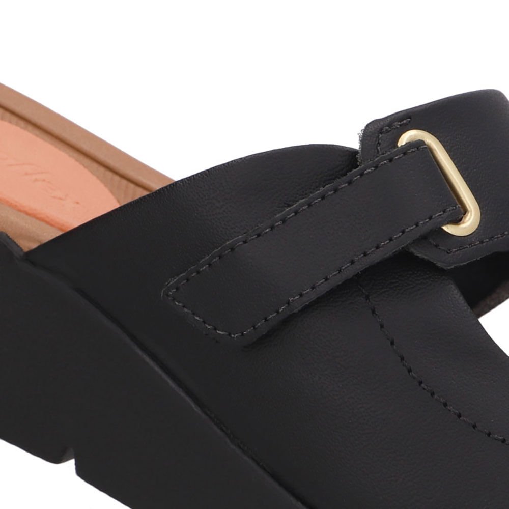 Tamanco Salto Plataforma Couro Preto Fecho-Flex Preto 4