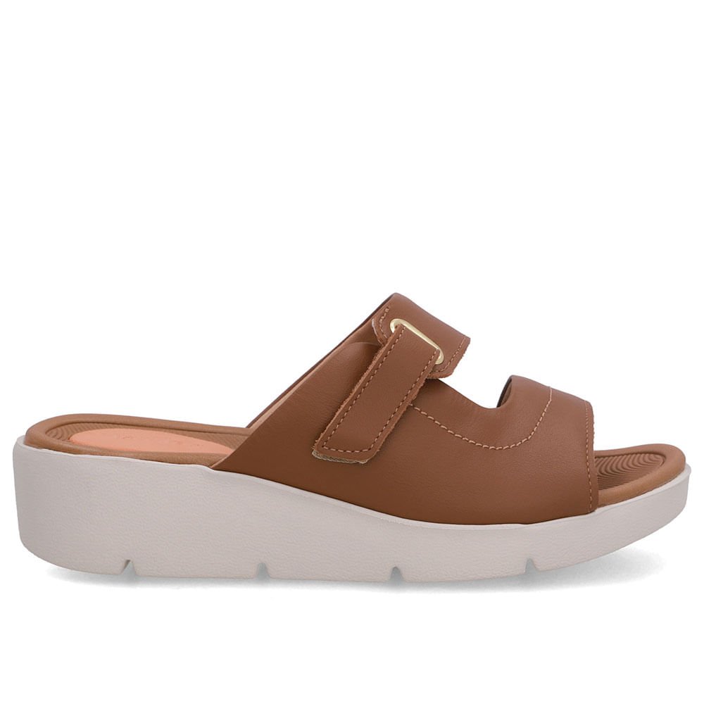 Tamanco Salto Plataforma Couro Marrom Fecho-Flex