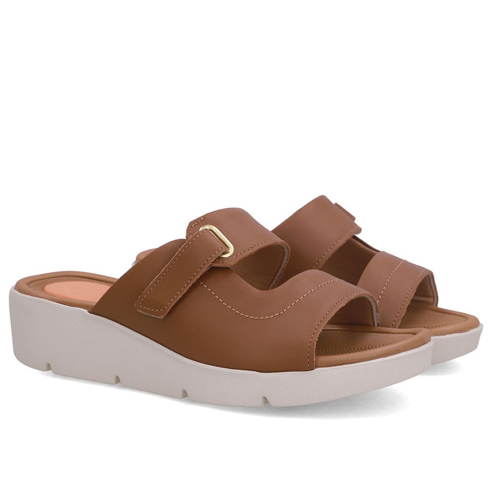 Tamanco Salto Plataforma Couro Marrom Fecho-Flex Marrom 2