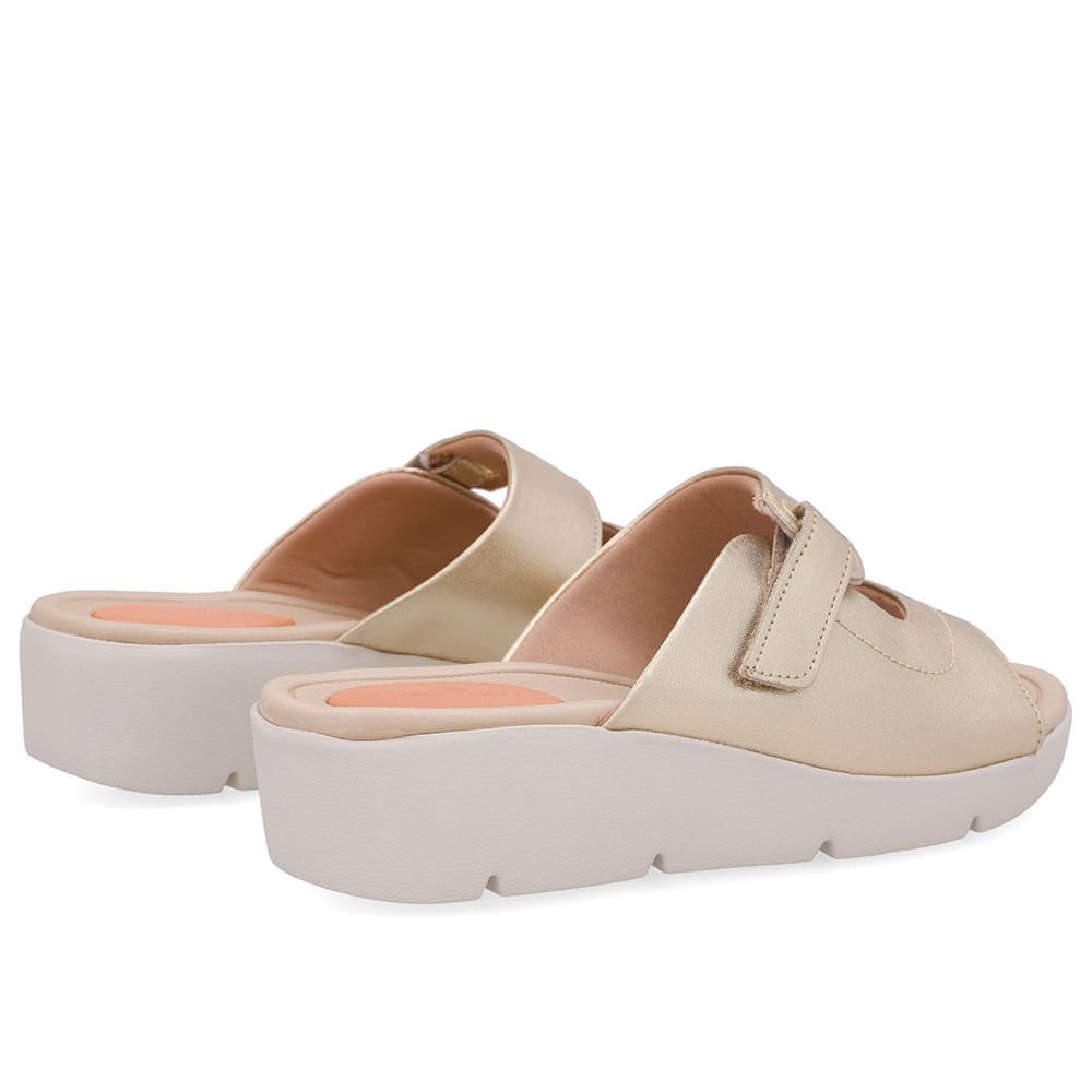 Tamanco Salto Plataforma Couro Dourado Fecho-Flex Dourado 3
