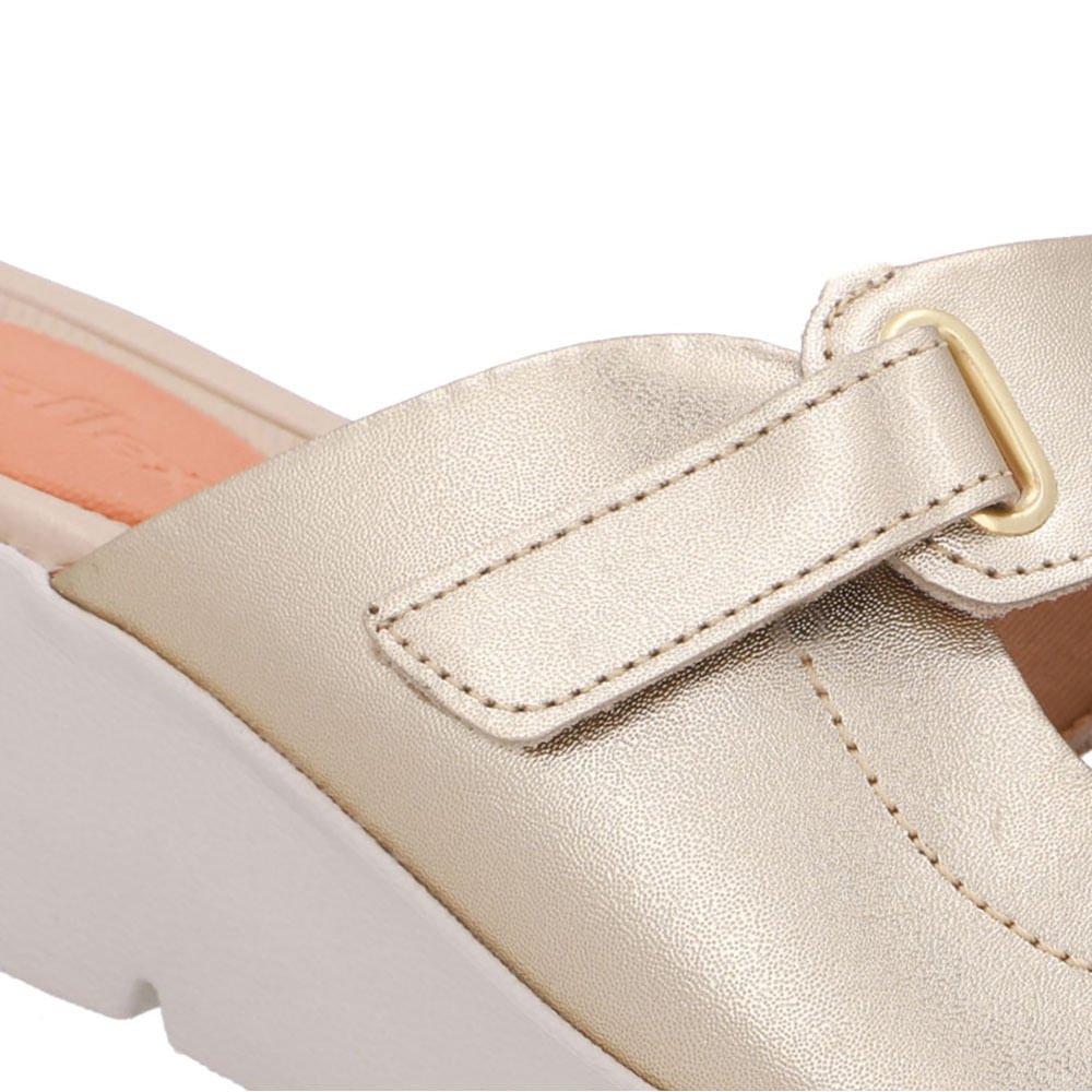 Tamanco Salto Plataforma Couro Dourado Fecho-Flex Dourado 4