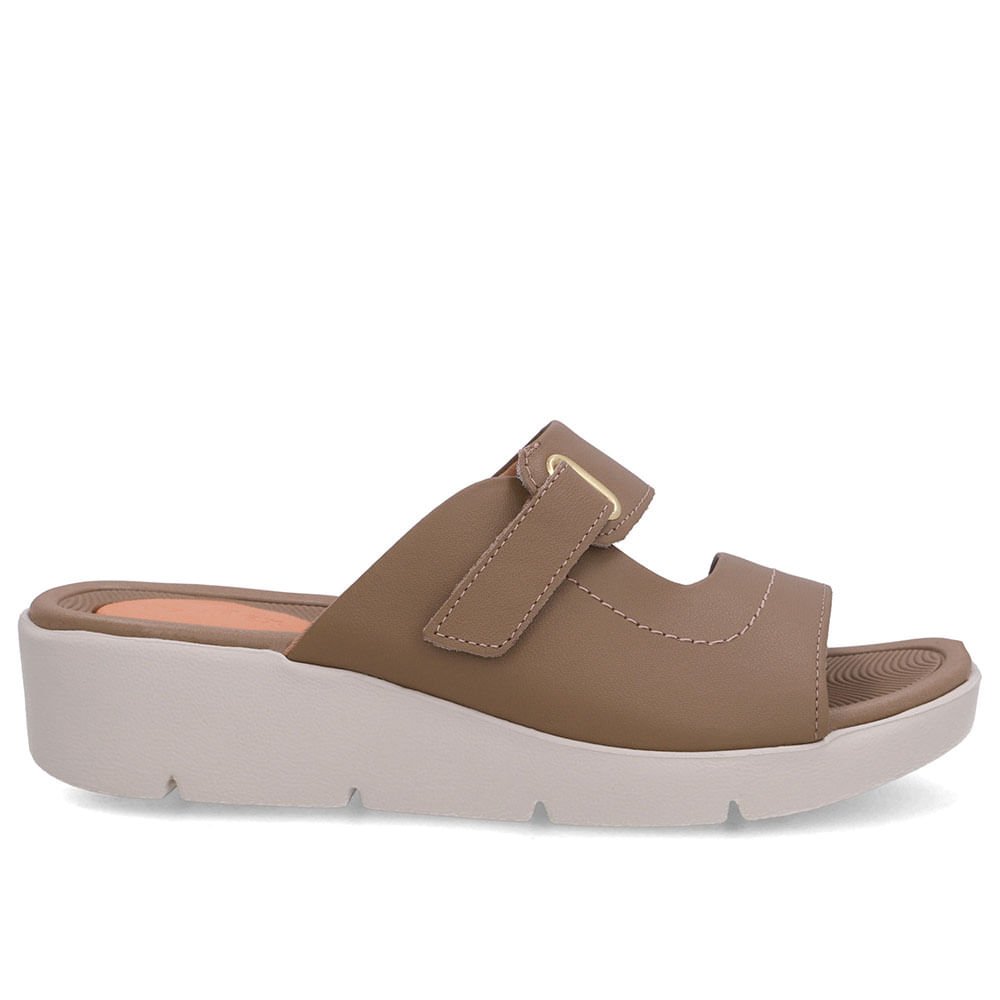 Tamanco Salto Plataforma Couro Marrom Fecho-Flex