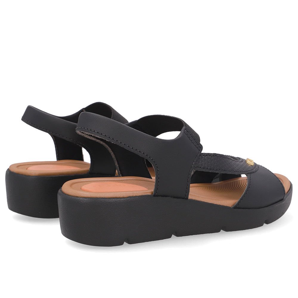 Sandália Couro Preta Tira Elástico Preto 3