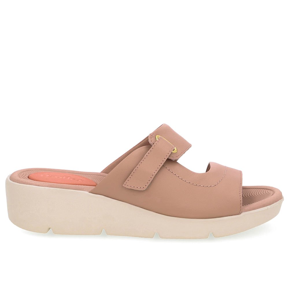 Tamanco Salto Plataforma Couro Bege Fecho-Flex