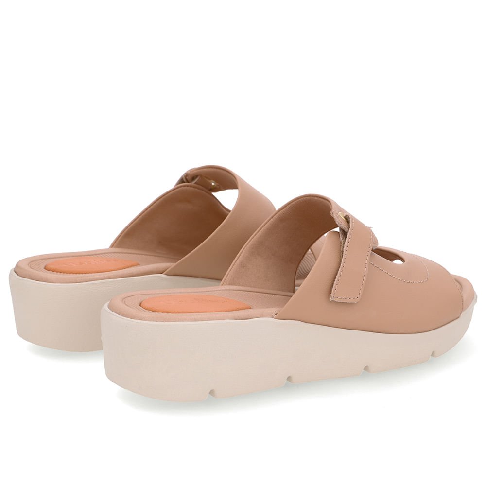 Tamanco Salto Plataforma Couro Bege Fecho-Flex Bege 3