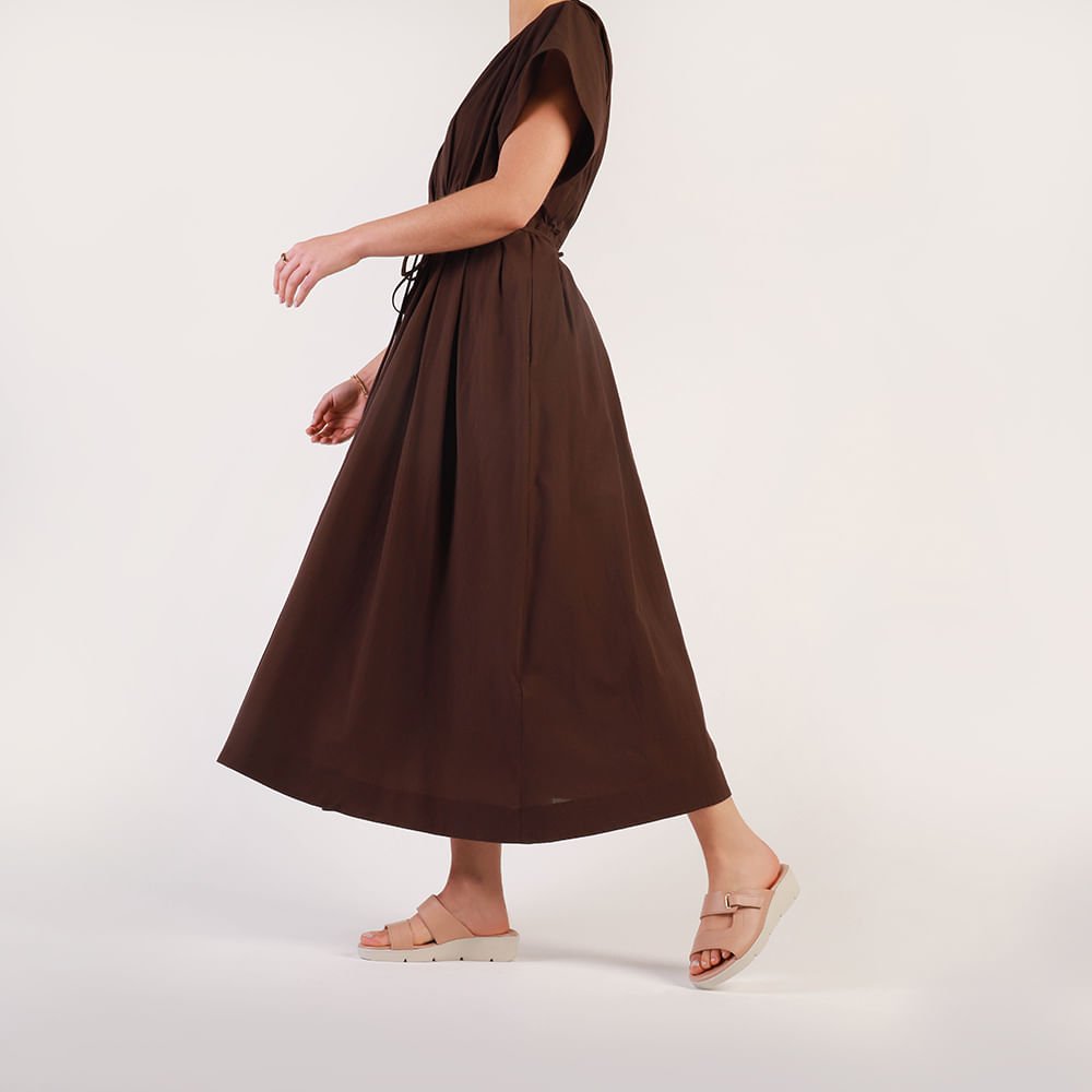 Tamanco Salto Plataforma Couro Bege Fecho-Flex Bege 4