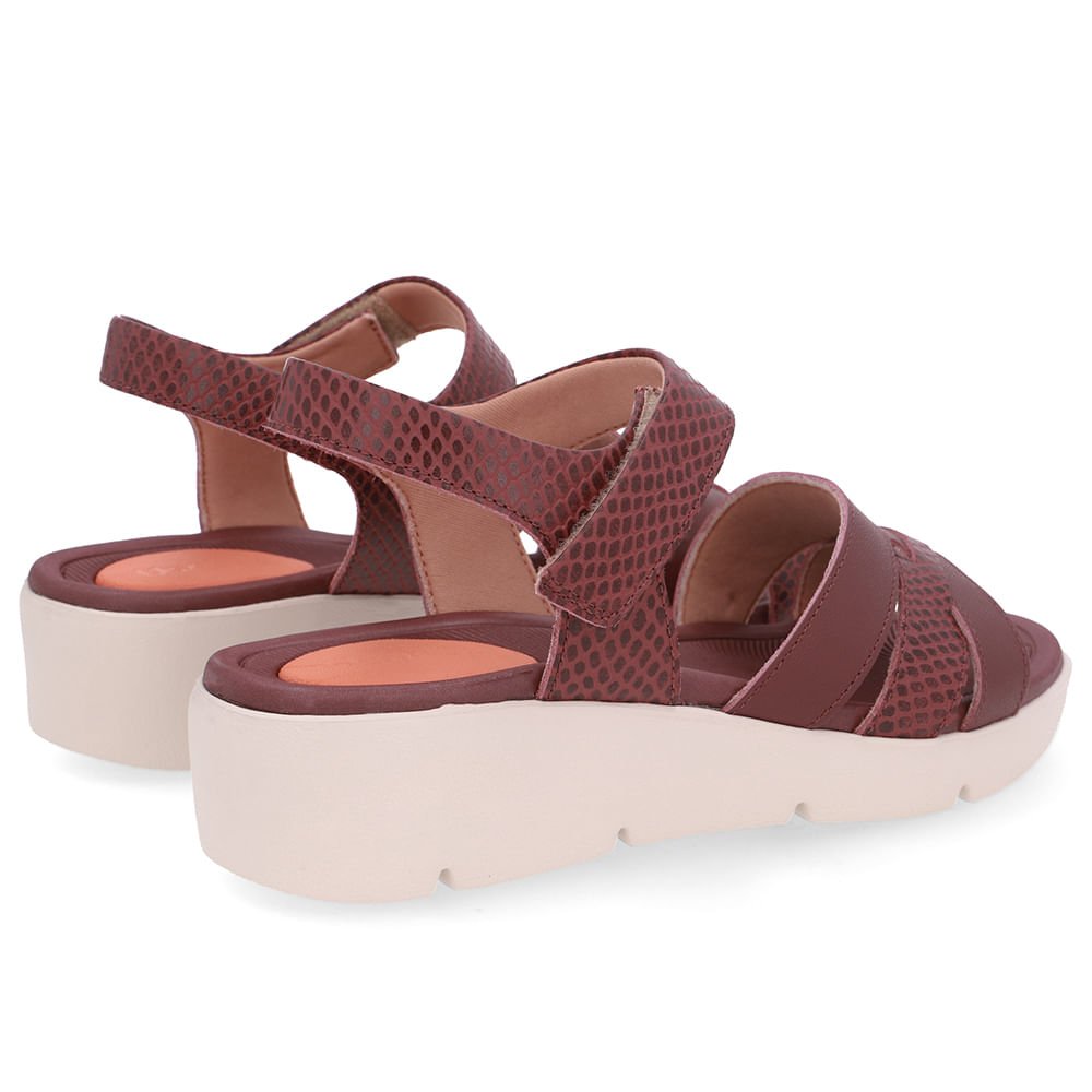 Sandália Couro Vermelha Fecho-Flex Vinho 3