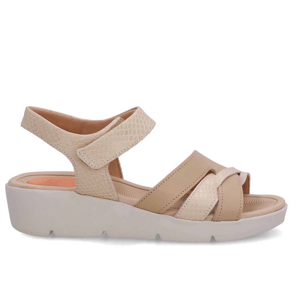 Sandália Couro Bege Fecho-Flex