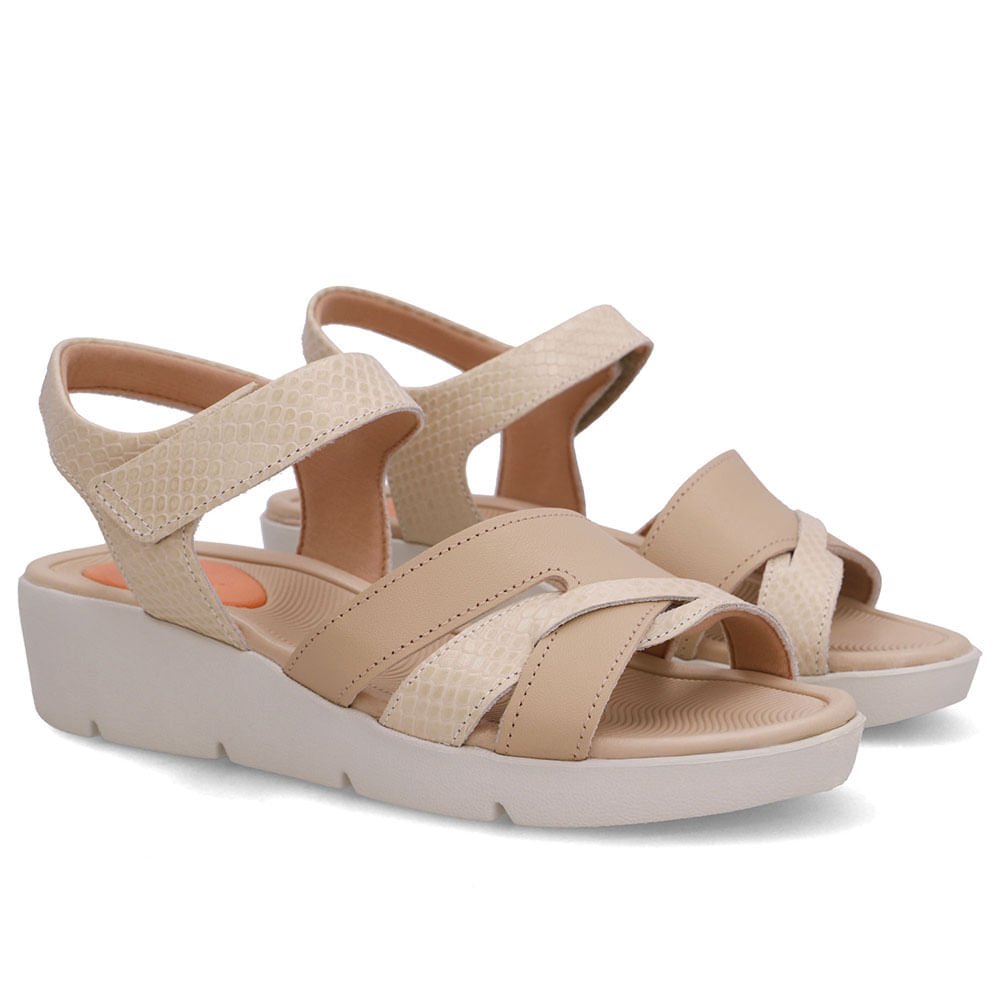 Sandália Couro Bege Fecho-Flex Bege 2