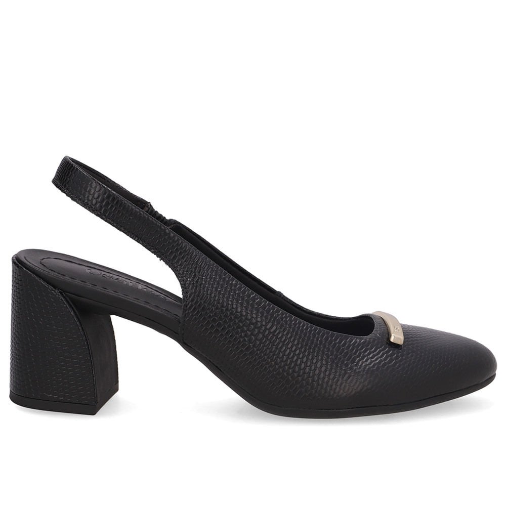Slingback Preto Bico Redondo Couro