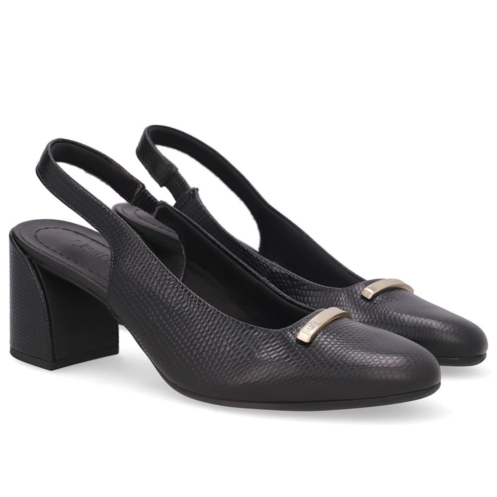 Slingback Preto Bico Redondo Couro Preto 2