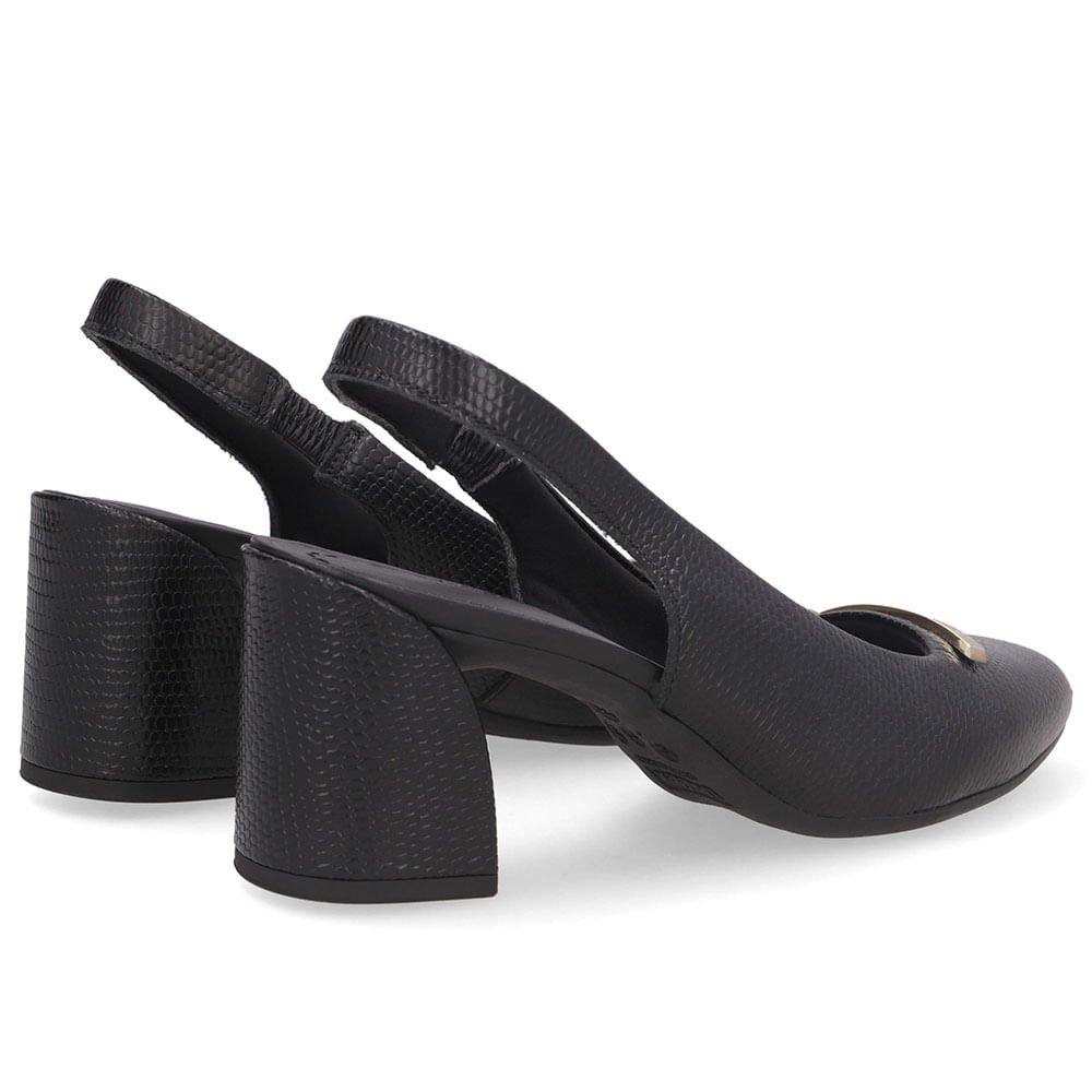 Slingback Preto Bico Redondo Couro Preto 3