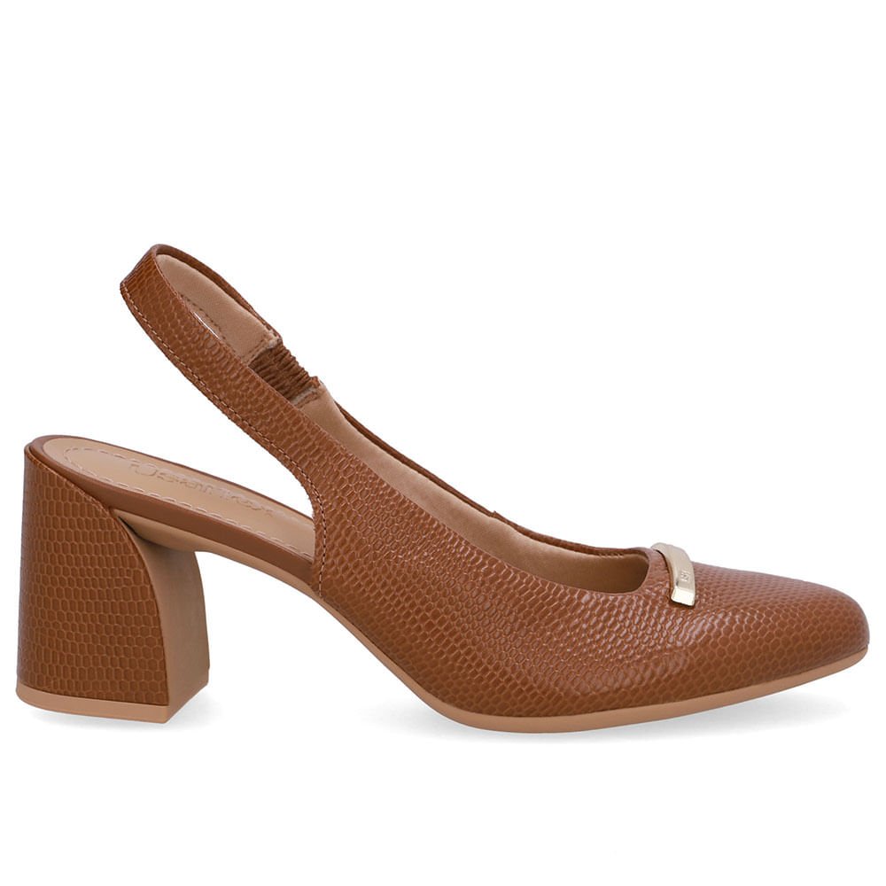 Slingback Marrom Bico Redondo Couro
