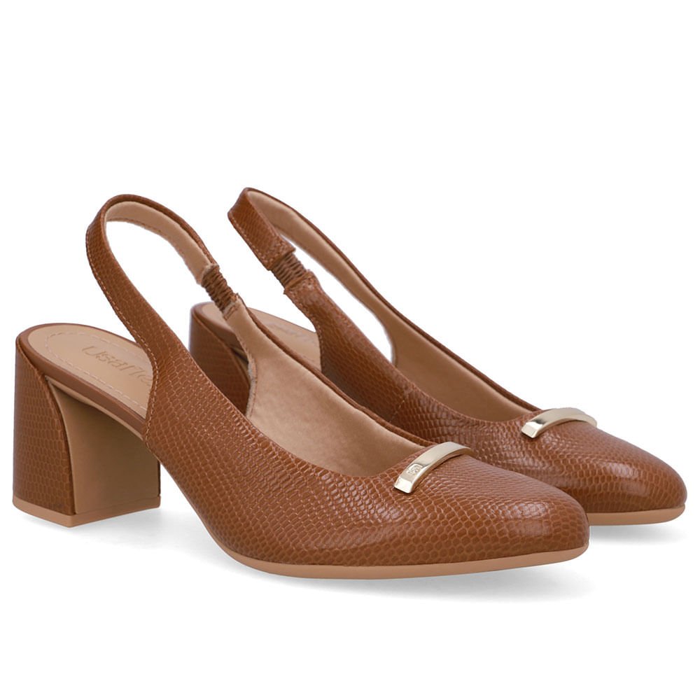 Slingback Marrom Bico Redondo Couro Marrom 2