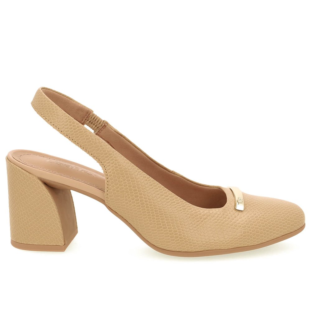 Slingback Bege Bico Redondo Couro