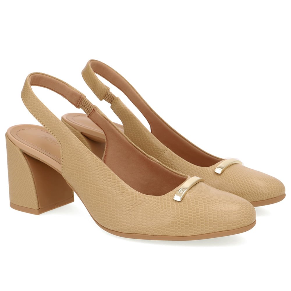 Slingback Bege Bico Redondo Couro Bege 2