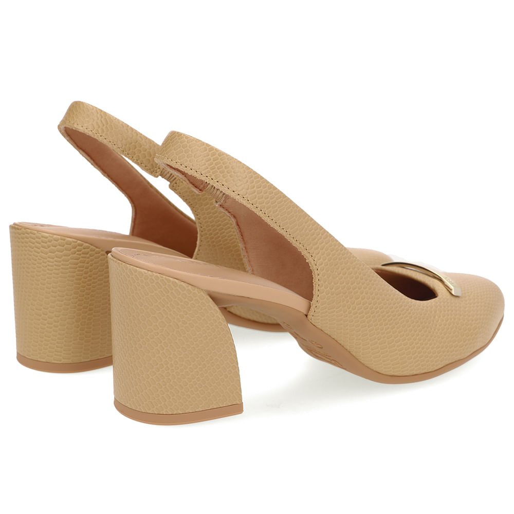 Slingback Bege Bico Redondo Couro Bege 3