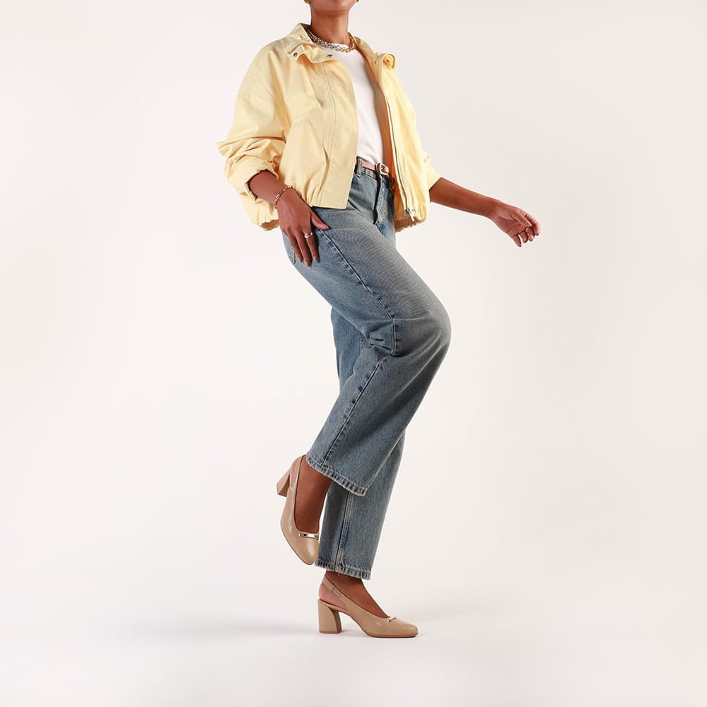 Slingback Bege Bico Redondo Couro Bege 4