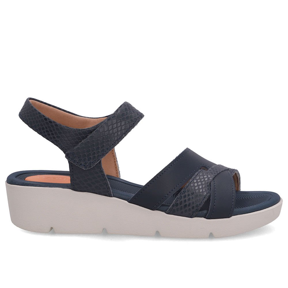 Sandália Couro Azul Fecho-Flex