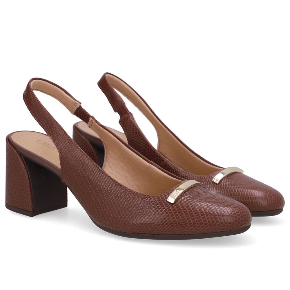 Slingback Vermelho Bico Redondo Couro Marrom 2