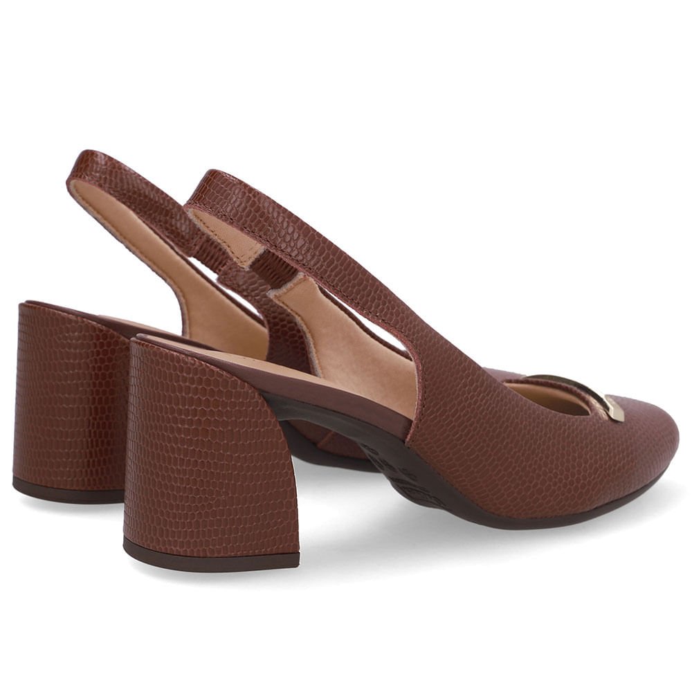 Slingback Vermelho Bico Redondo Couro Marrom 3