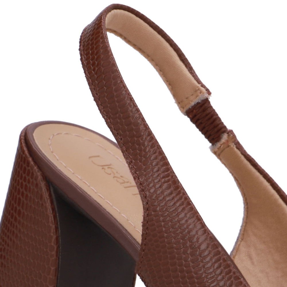 Slingback Vermelho Bico Redondo Couro Marrom 4