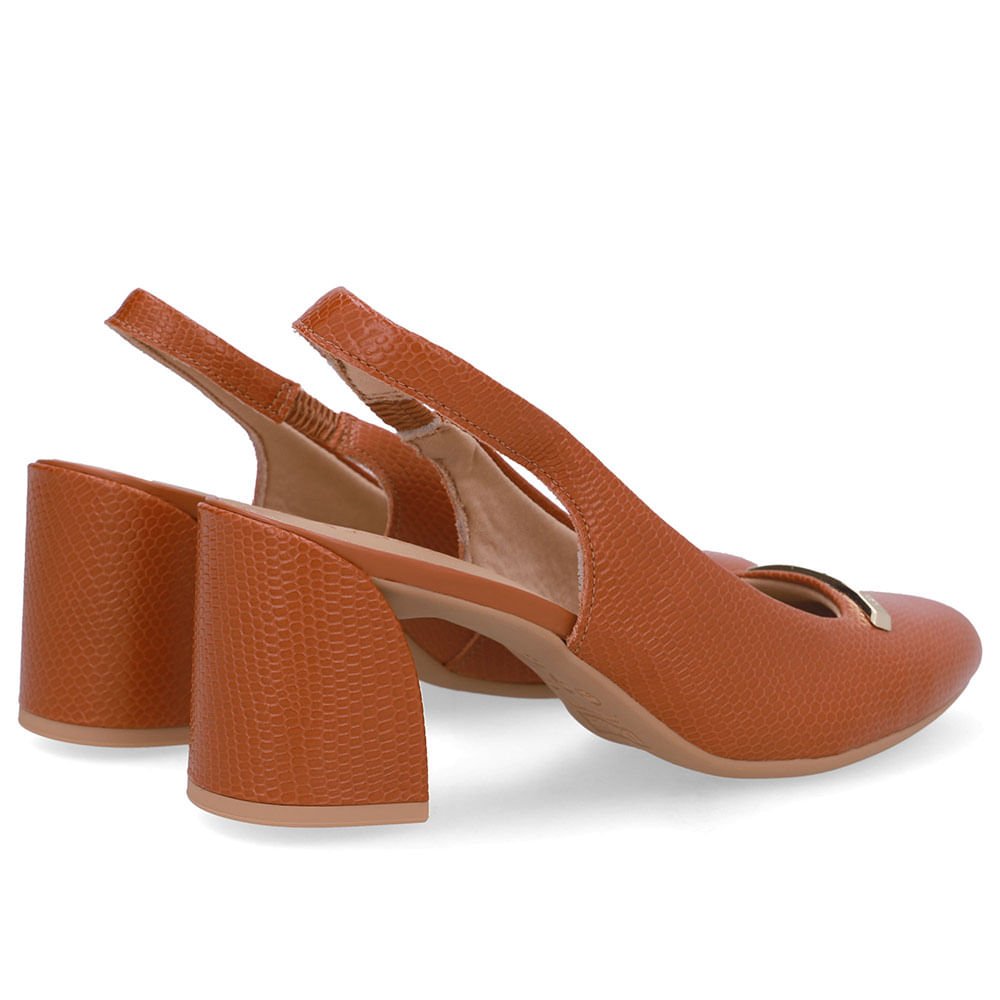 Slingback Marrom Bico Redondo Couro Marrom 3
