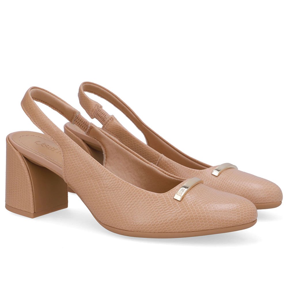 Slingback Bege Bico Redondo Couro Bege 2