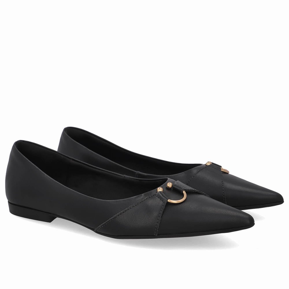 Sapatilha Preta Couro Detalhe Piercing Preto 2