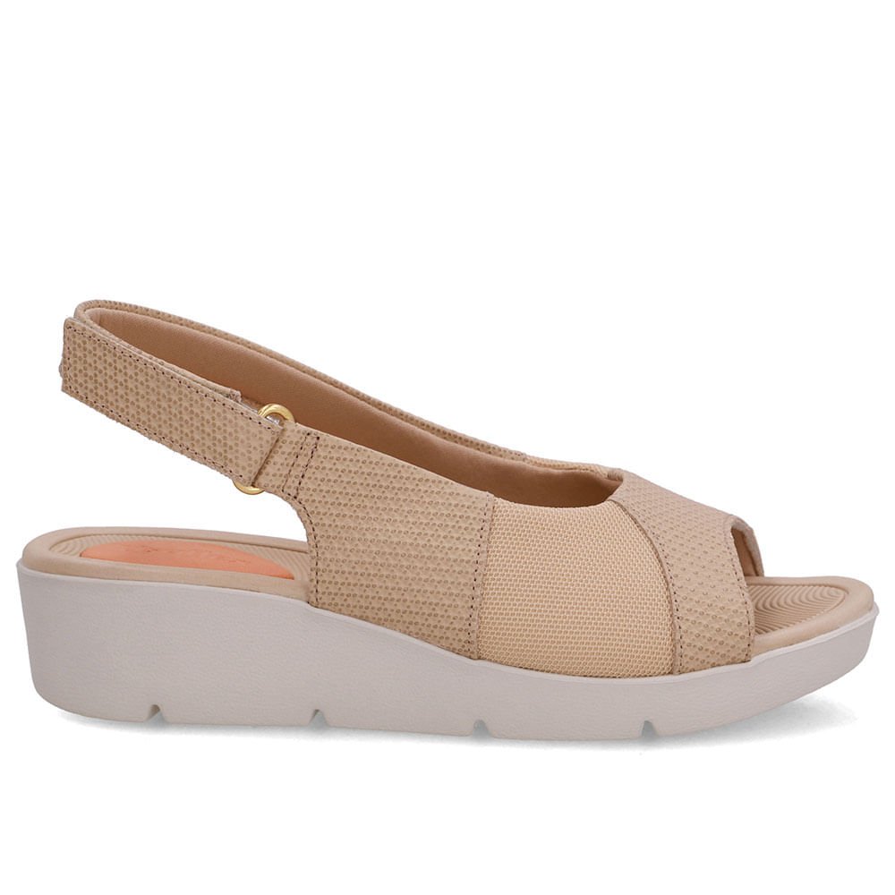 Sandália Couro Bege Lateral Tecido