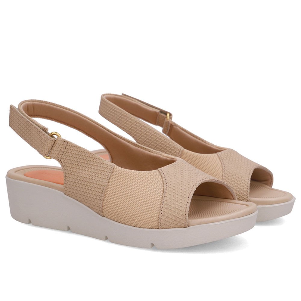 Sandália Couro Bege Lateral Tecido Bege 2