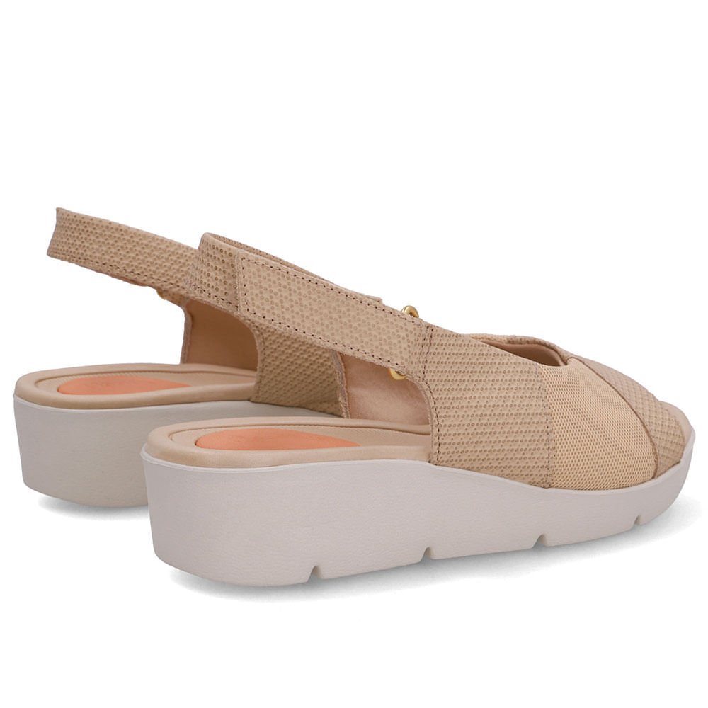 Sandália Couro Bege Lateral Tecido Bege 3