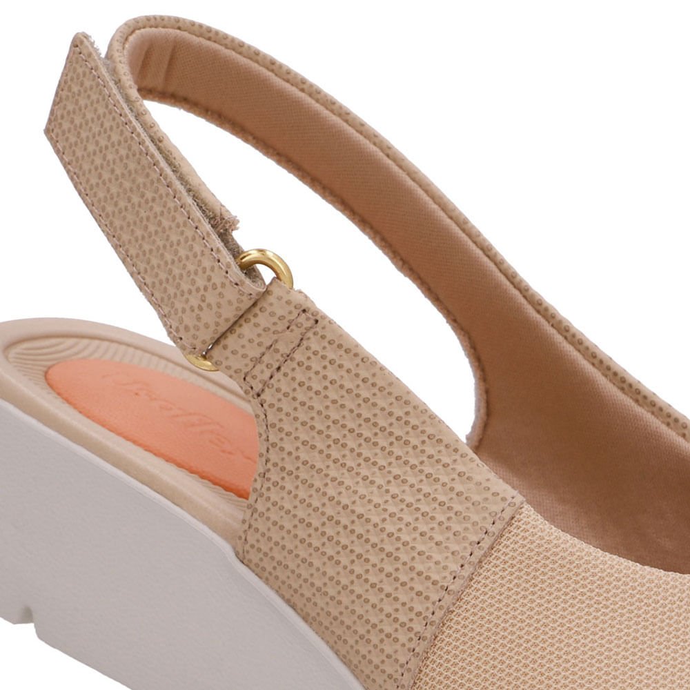 Sandália Couro Bege Lateral Tecido Bege 4