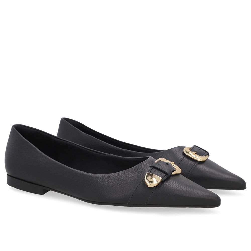 Sapatilha Preta Couro Fivela Preto 2