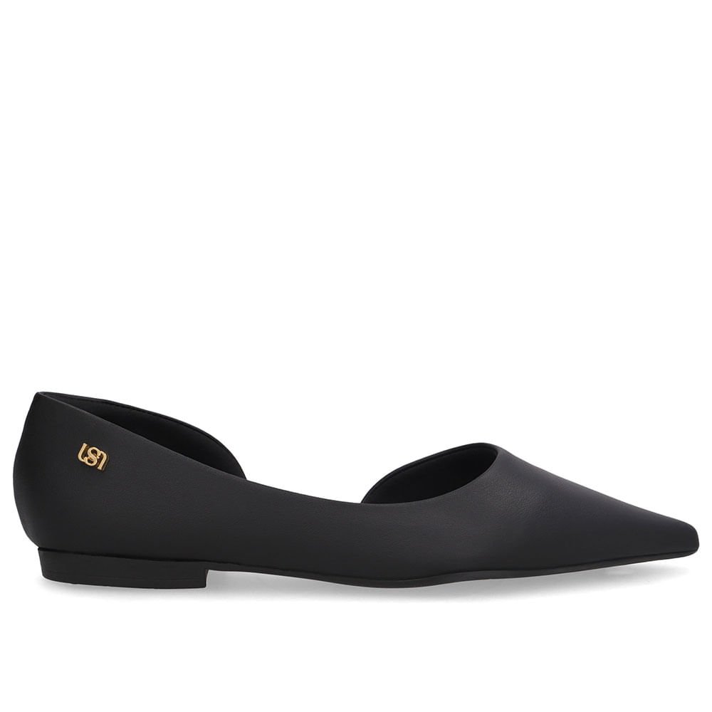 Sapatilha Preta Couro Recorte Lateral