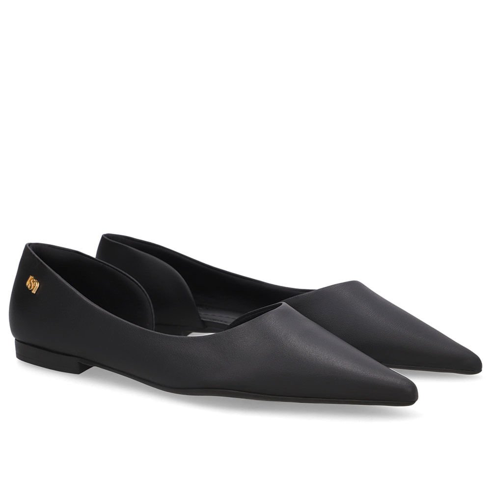 Sapatilha Preta Couro Recorte Lateral Preto 2