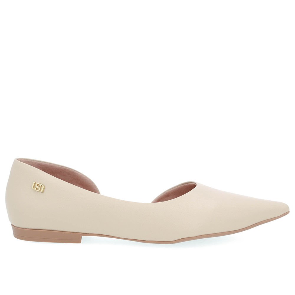 Sapatilha Bege Couro Recorte Lateral