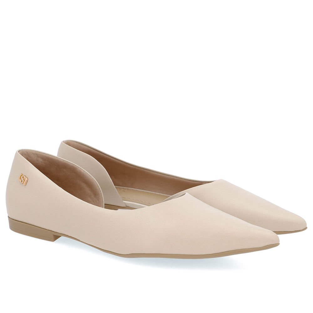 Sapatilha Bege Couro Recorte Lateral Bege 2