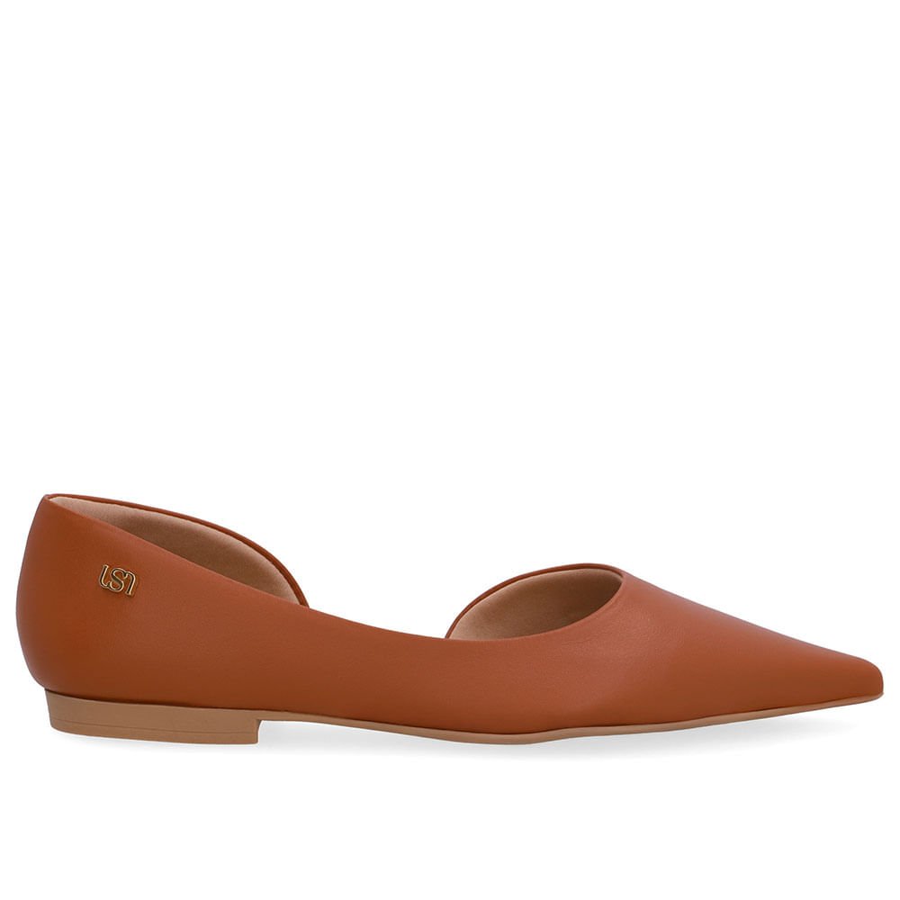 Sapatilha Marrom Couro Recorte Lateral