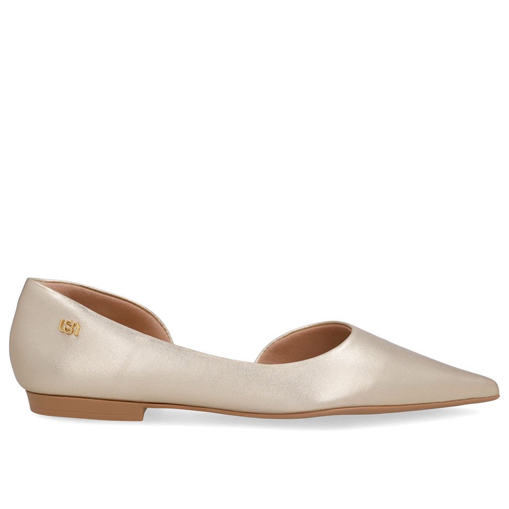 Sapatilha Dourada Couro Recorte Lateral