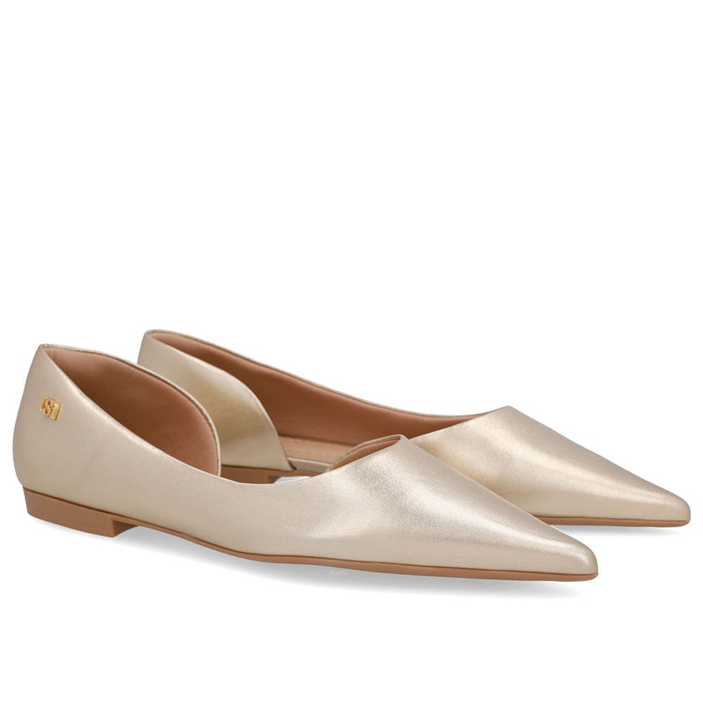 Sapatilha Dourada Couro Recorte Lateral Dourado 2