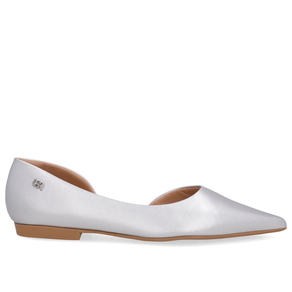 Sapatilha Prata Couro Recorte Lateral