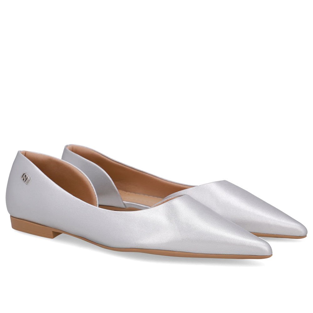 Sapatilha Prata Couro Recorte Lateral Prata 2