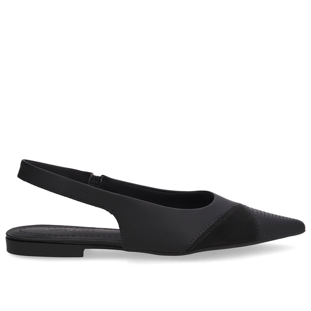 Slingback Preto Bico Fino Couro