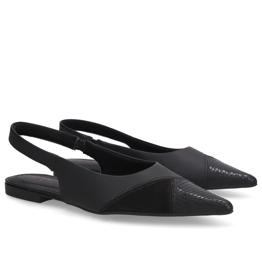 Slingback Preto Bico Fino Couro Preto 2