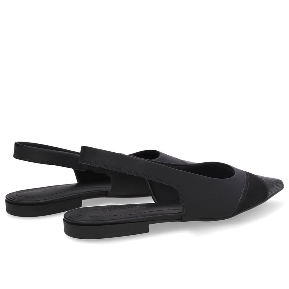 Slingback Preto Bico Fino Couro Preto 3