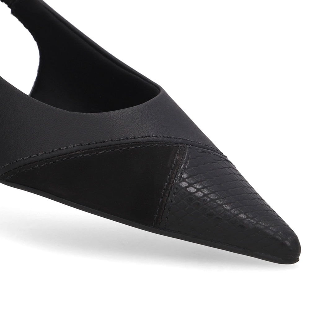 Slingback Preto Bico Fino Couro Preto 4