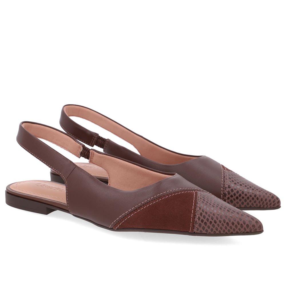 Slingback Marrom Bico Fino Couro Marrom 2