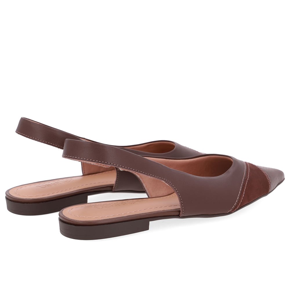 Slingback Marrom Bico Fino Couro Marrom 3