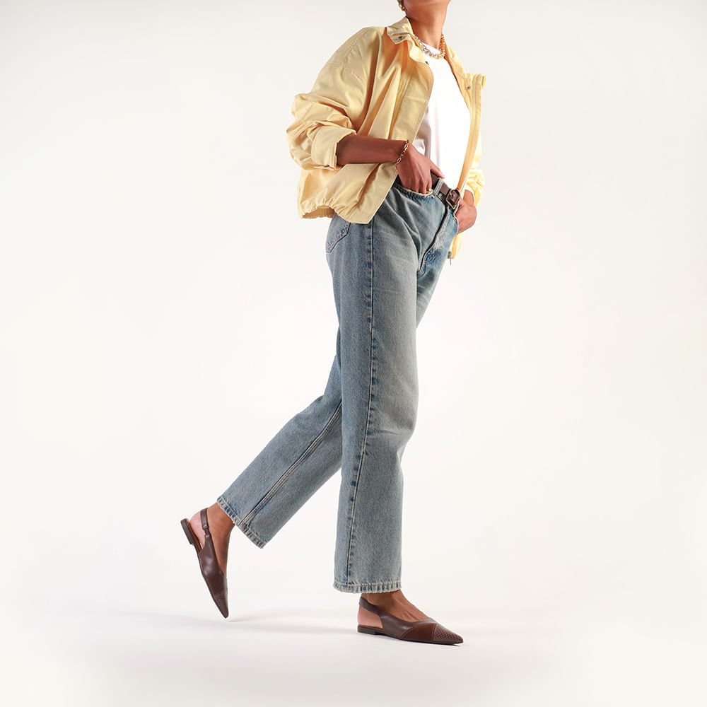 Slingback Marrom Bico Fino Couro Marrom 4